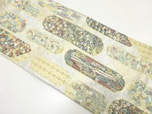 未使用品　金糸　花鳥に古典柄織り出し　袋帯